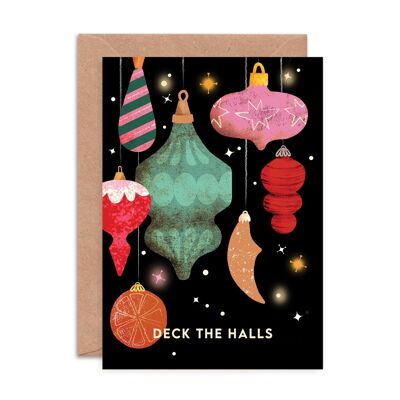 Deck the Halls Baubles Greeting - A6 Illustrated Christmas Card