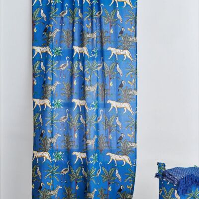 Rideau en coton imprimé jungle bleu 100 cm x 200 cm