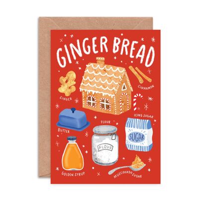 Carte de vœux avec recette de pain d'épices - Carte de Noël illustrée A6