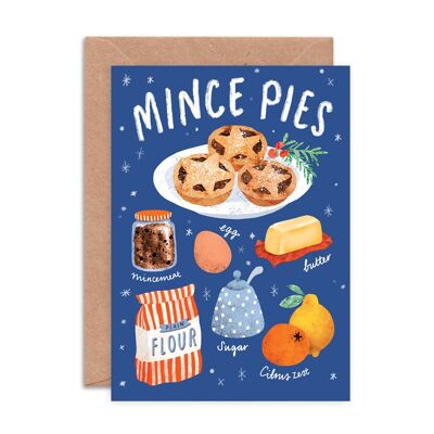 Carte de vœux avec recette de tarte à la viande hachée - Carte de Noël illustrée A6
