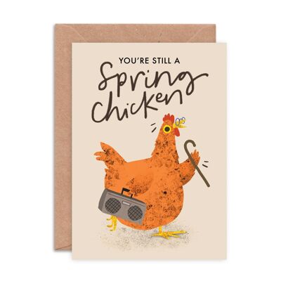 Tarjeta de felicitación "Todavía soy un pollito joven" - Tarjeta de jubilación o cumpleaños tamaño A6