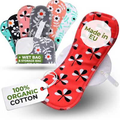 Compresas sanitarias reutilizables de algodón orgánico para flujo ligero y abundante (MULTIPLE) (S+M+L+XL)
