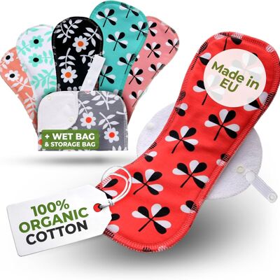 Compresas sanitarias reutilizables de algodón orgánico para flujo abundante (L+XL)