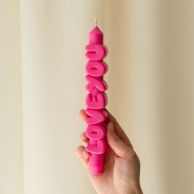 Taper candle LOVE YOU | Handmade | Artisanal candle | white, pink and beige colors