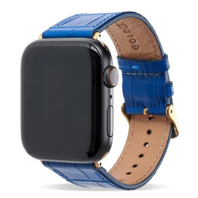 Apple Watch Armband Croco blau (Adapter gold) 42/44/45mm