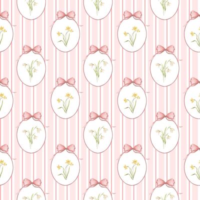 Carta da parati Coeur et Maman Snowdrops Bold Pinstripe Accent – Audace motivo a righe gessate botaniche in blu, corallo e lilla per camerette, camerette e interni tradizionali in stile English Grandmillennial (52 cm x 10 m)