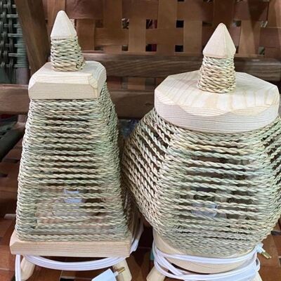 Lampada da tavolo in foglia di palma intrecciata a mano – Illuminazione marocchina naturale