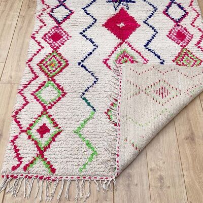 Handwoven Moroccan Berber Rug – Pink, Purple & Green Diamond Motifs