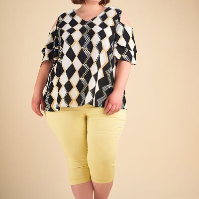 Top con estampado de cuadros beige de talla grande (C6201)