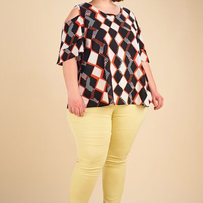 Top con estampado de cuadros rojos de talla grande (C6201)