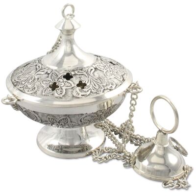 Brucia incenso antico, ottone argentato/catena 25 cm