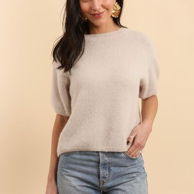Suéter de cuello redondo y manga corta en alpaca superfina