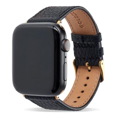 Correa Apple Watch napa negra (adaptador dorado) 42/44/45mm