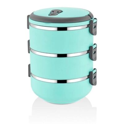 Fiambrera bento Freshbox de acero inoxidable de 3 capas (turquesa)