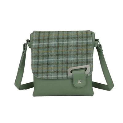 Borsa a tracolla Strathurie in tweed verde tartan 7114