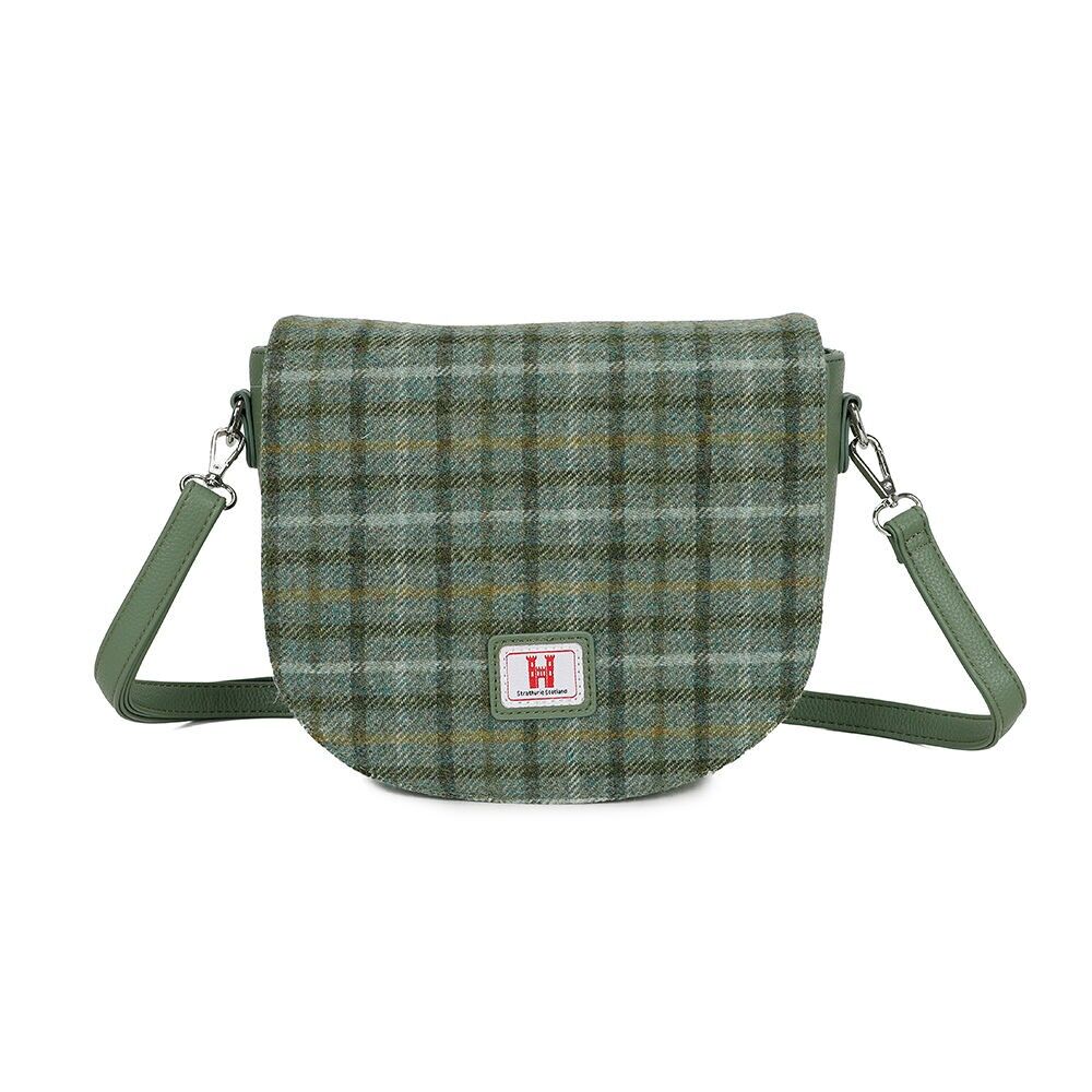 Borsa stile sella in tartan verde 7116