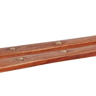 Porta varillas de incienso de madera, decorado con estrellas.