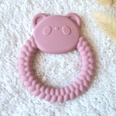 Anello da dentizione in silicone a forma di orsetto panda rosa polvere