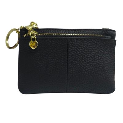 Borsa in pelle con cerniere a forma di cuore, nera
