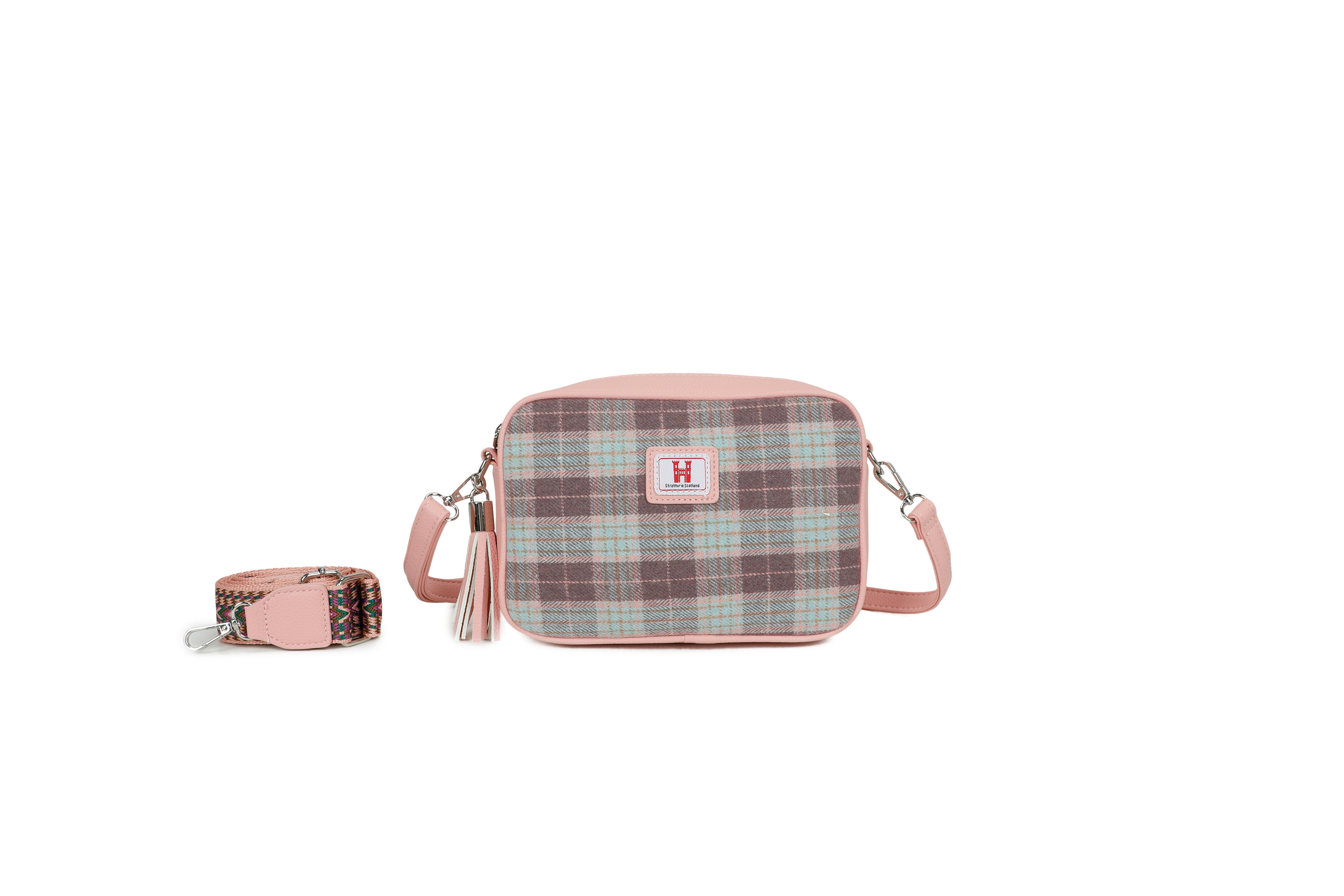 Borsa a tracolla Strathurie Tweed grigio rosa tartan 7112