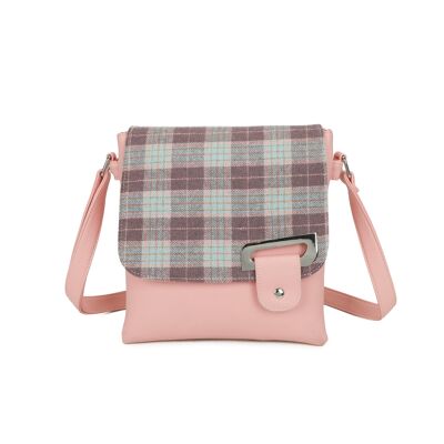 Strathurie Tweed Grey Pink Tartan Crossbody Bag 7114