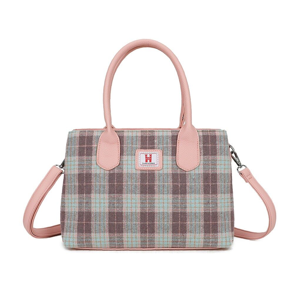 Strathurie Tweed Grey Pink Check Handbag 166
