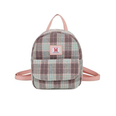 Mochila pequeña Strathurie Tweed a cuadros grises y rosas 288-3
