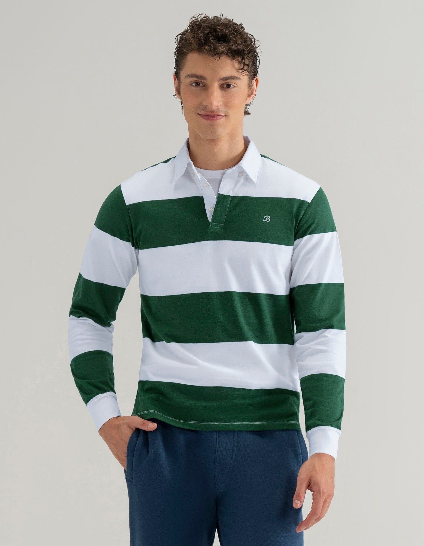 Maillot de rugby rayé blanc et vert