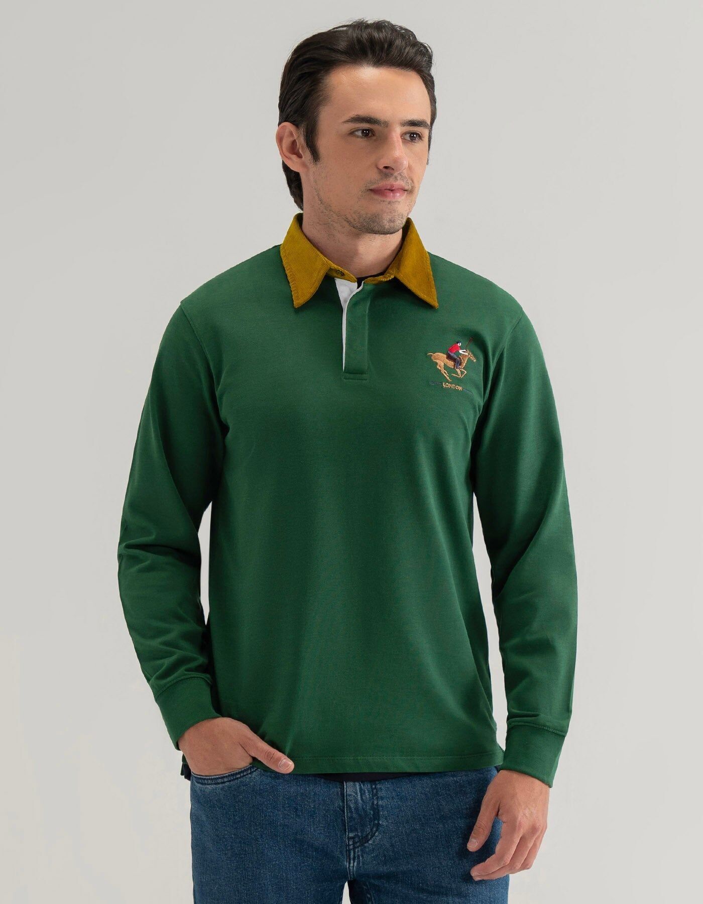 Maglia da rugby con colletto in velluto a coste verde britannico