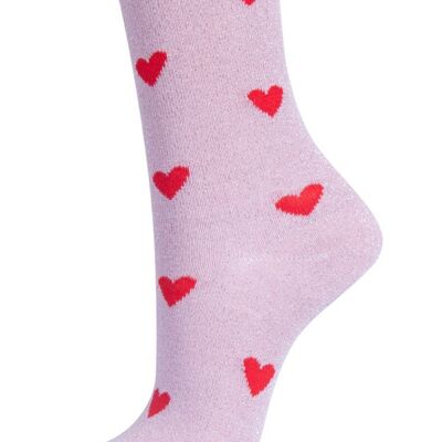 Calzini glitter da donna Calzini rossi con cuori d'amore e cuori scintillanti rosa scintillante