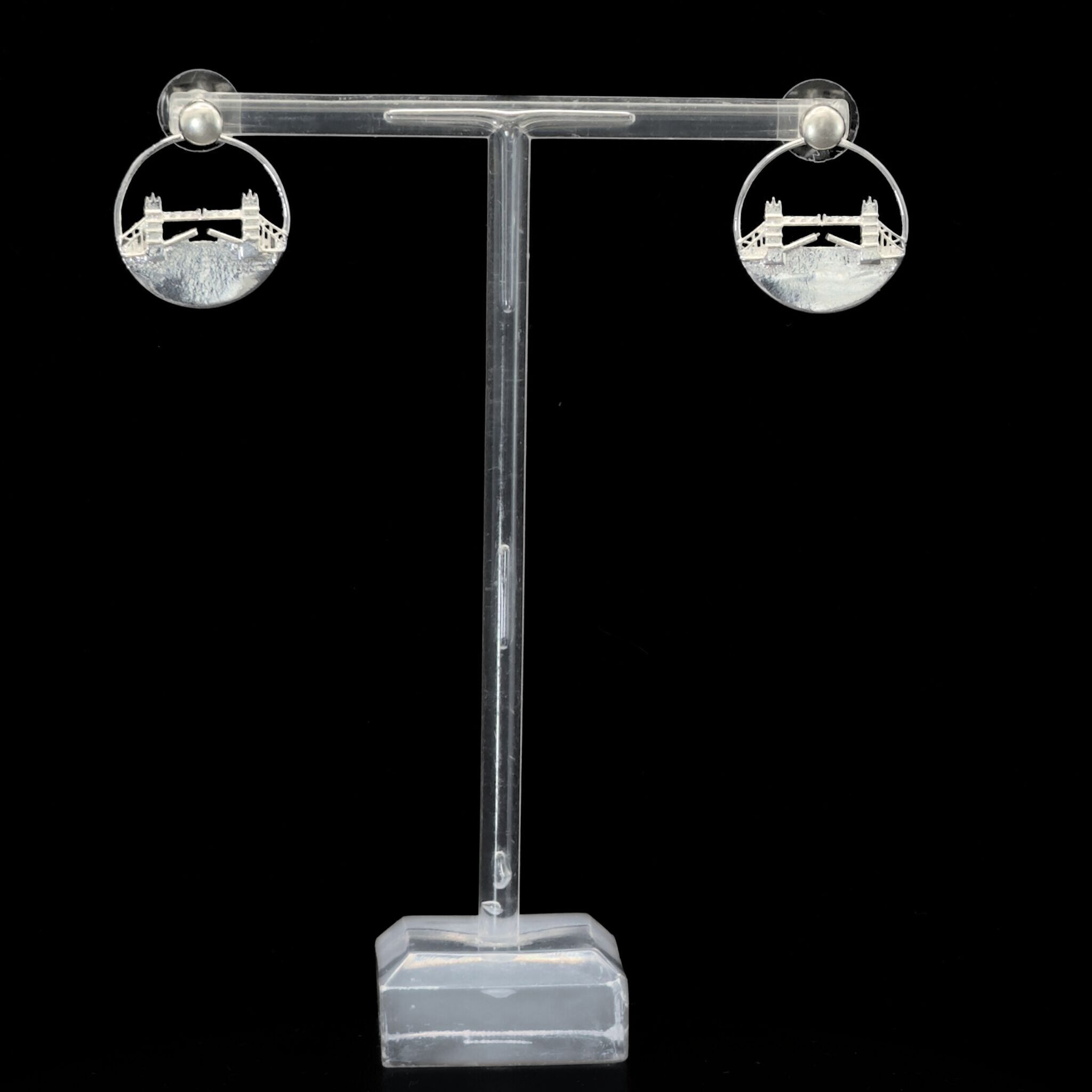 Tower Bridge Studs + Hoop Earrings Medium Silver