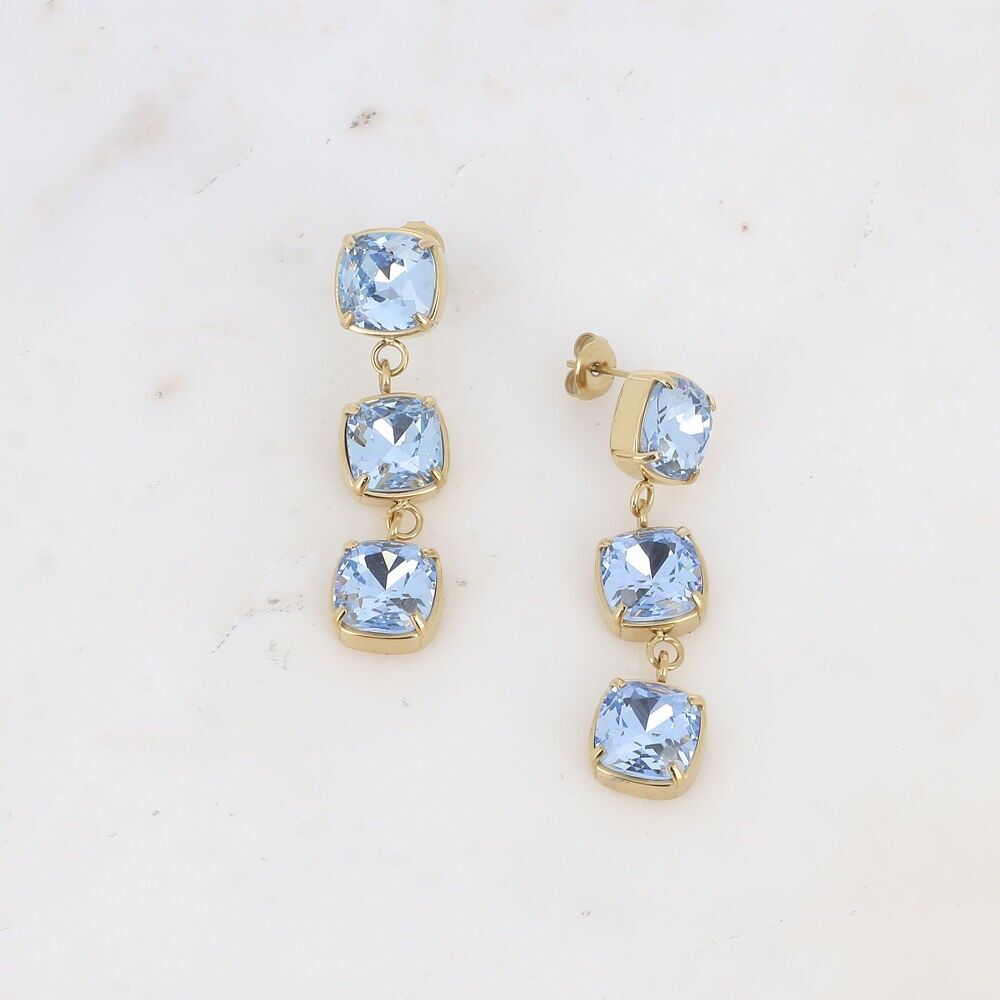 Hängende Ohrringe - 3 quadratische Kristalle 10mm