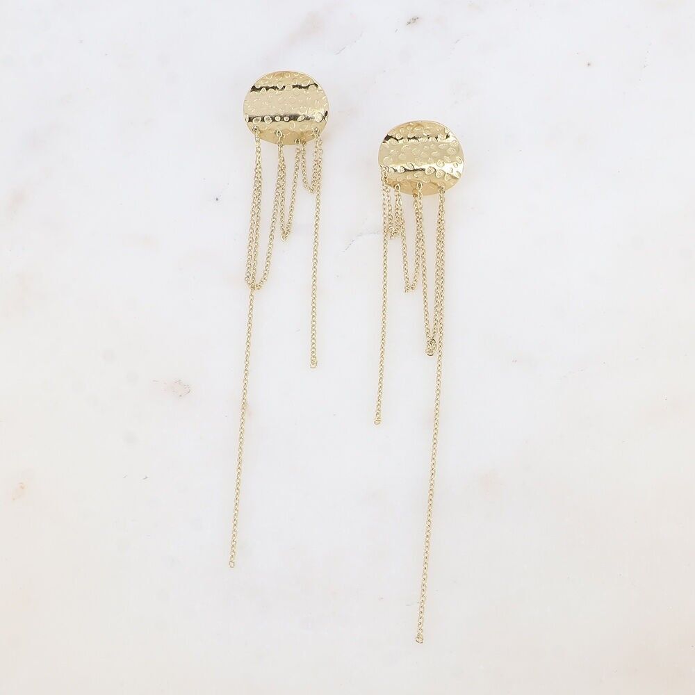 Hängende Ohrringe - runde Münze und baumelnde Ketten