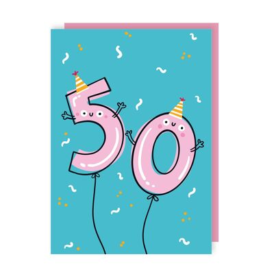 50th Balloons Birthday Card Pack of 6