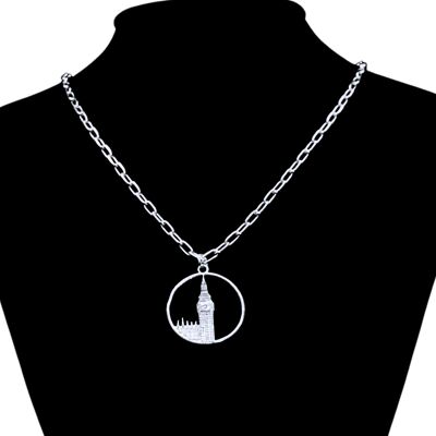 Collar con colgante Big Ben mediano de plata