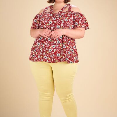 Blusa roja con estampado floral de talla grande (C6204)