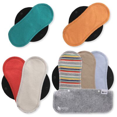 Organic Cotton Reusable Panty Liners with Wings 7-Pack (normal discharge) - Solid Color (black wings)