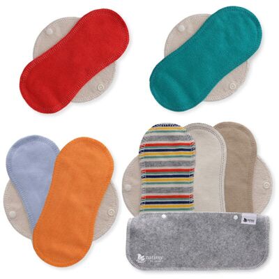 Organic Cotton Reusable Panty Liners with Wings 7-Pack (normal discharge) - Solid Color (white wings)