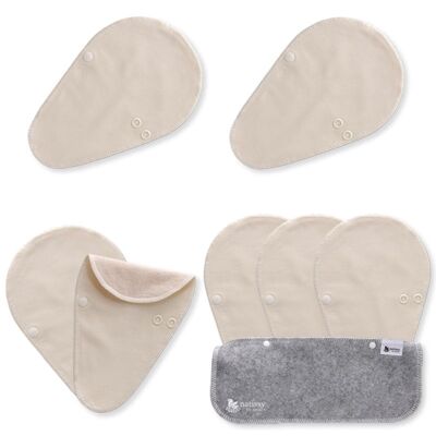 Panty Liners TANGA reutilizables de algodón orgánico con alas, paquete de 7, natural sin blanquear (alas blancas)
