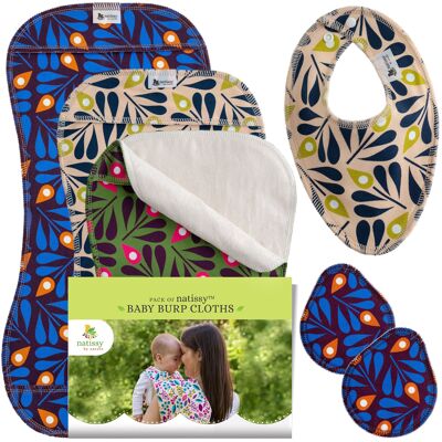 Baby Burp Cloth, in cotone biologico certificato, confezione da 3 per neonati – Piuma di pavone