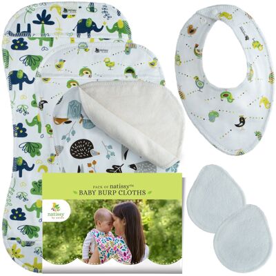 Baby Burp Cloths, Pack de 3 en coton certifié pour les nouveau-nés – Éléphants