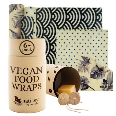 Envoltorios de cera veganos, juego de 6 paños encerados para almacenamiento de alimentos sostenibles y ecológicos, blanco y negro