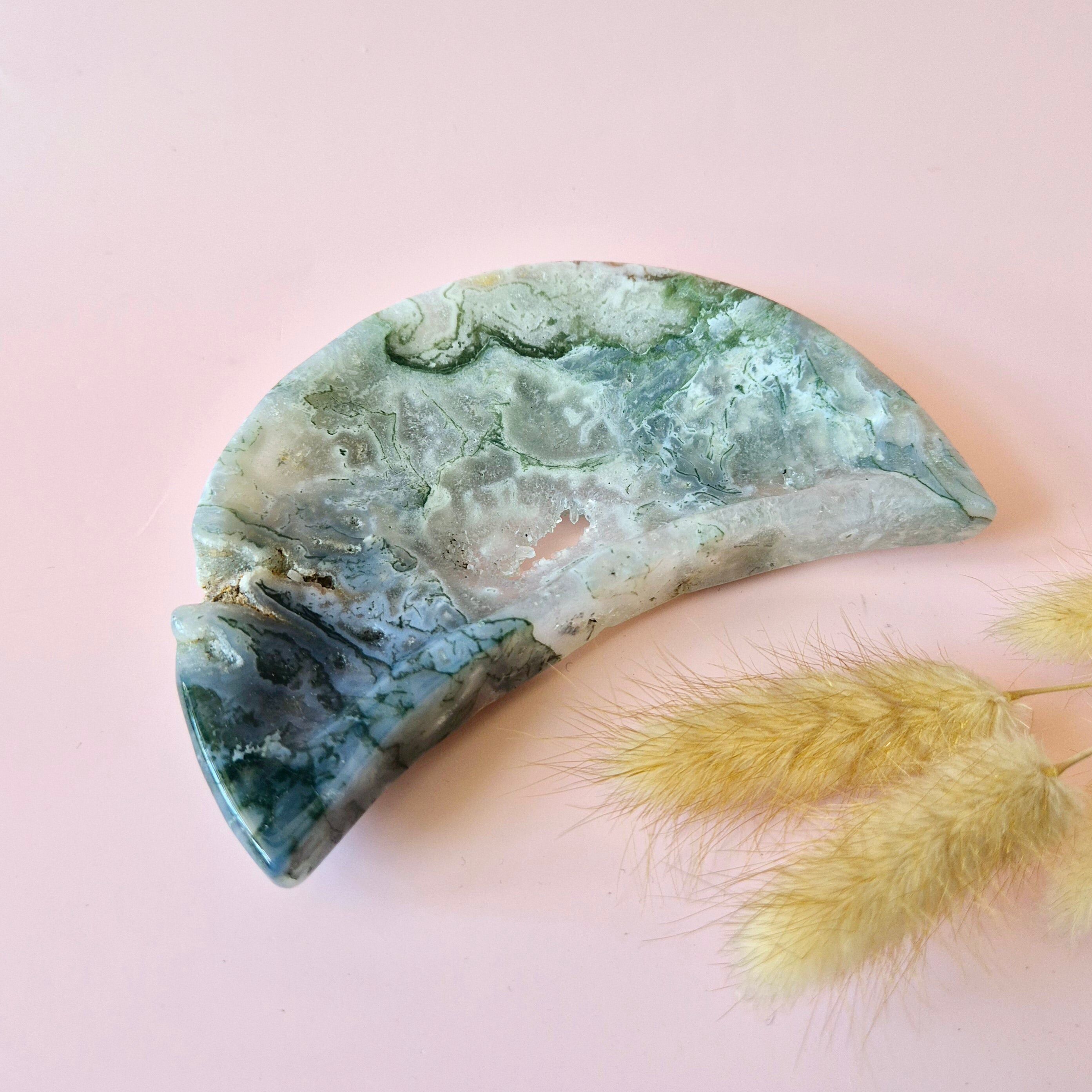 Bol en pierre précieuse en forme de lune en agate mousse druzy – env. 15 cm #2