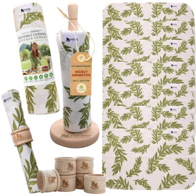 Reusable Paperless Kitchen Towels, Certified Cotton Roll of 10 - Olive Tree