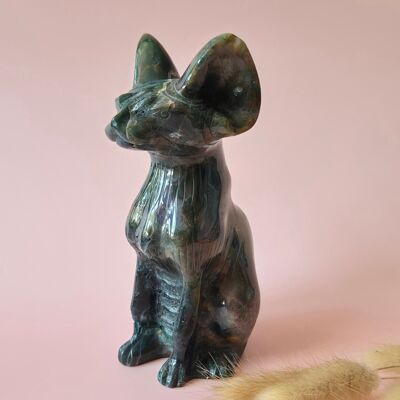 XL Gemstone Ocean Jasper Cat Statue 16-18cm – Hand Carved | Unique Decor Piece