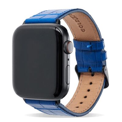 Apple Watch Armband Croco blau (Adapter schwarz) 42/44/45mm