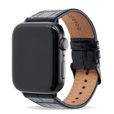 Bracelet Apple Watch Croco noir (adaptateur noir) 42/44/45mm