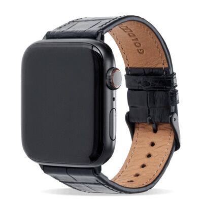 Bracciale Apple Watch Croco nero (adattatore nero) 42/44/45 mm