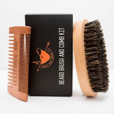 Boar Bristle Beard Brush, Comb Kit (with Storage Bag)