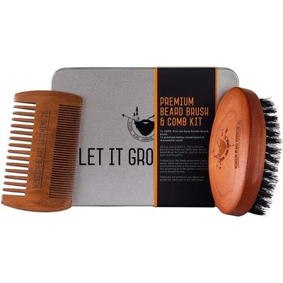 Premium Boar Bristle Beard Brush & Comb Tin Set